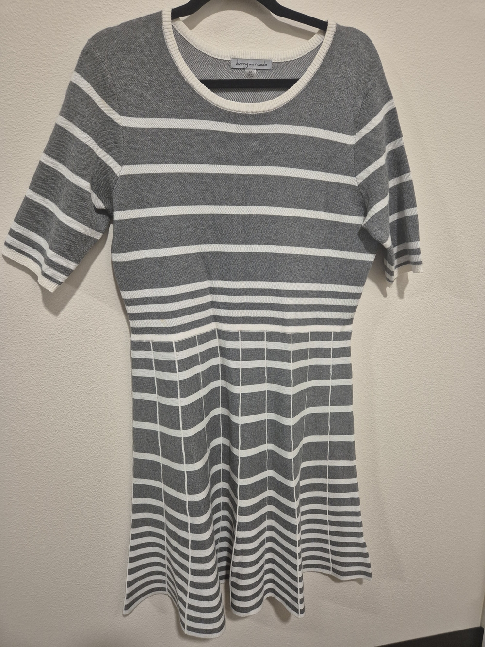 Danny & Nicole Gray White Striped Knit Sweater Dress Fit Flare Women's Size XL